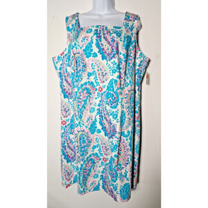 Talbots Plus 16W Sundress Colorful Beachy Square Neck Shift Knee Length Modest